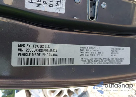 2022 Dodge Charger Gt Rwd из США, поврежденный, VIN 2C3CDXHG5NH106074